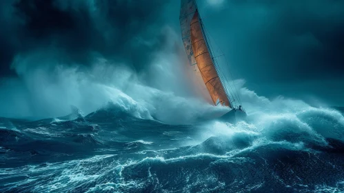 Sail Boat Sailing Through Stormy Seas - Epic Portraiture