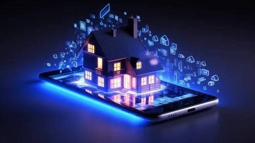 Smartphone Displaying Smart Home 3D Model