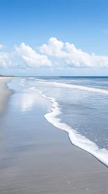 Calm Shoreline with Ocean Waves and Clouds