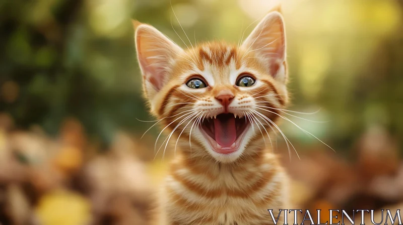 AI ART Ginger Kitten Meowing in Autumn Setting