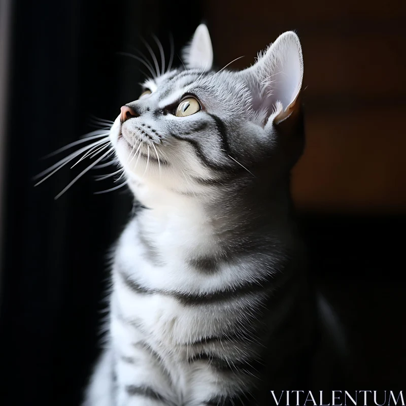 Captivating Cat Portrait with Striped Fur and Green Eyes AI Image