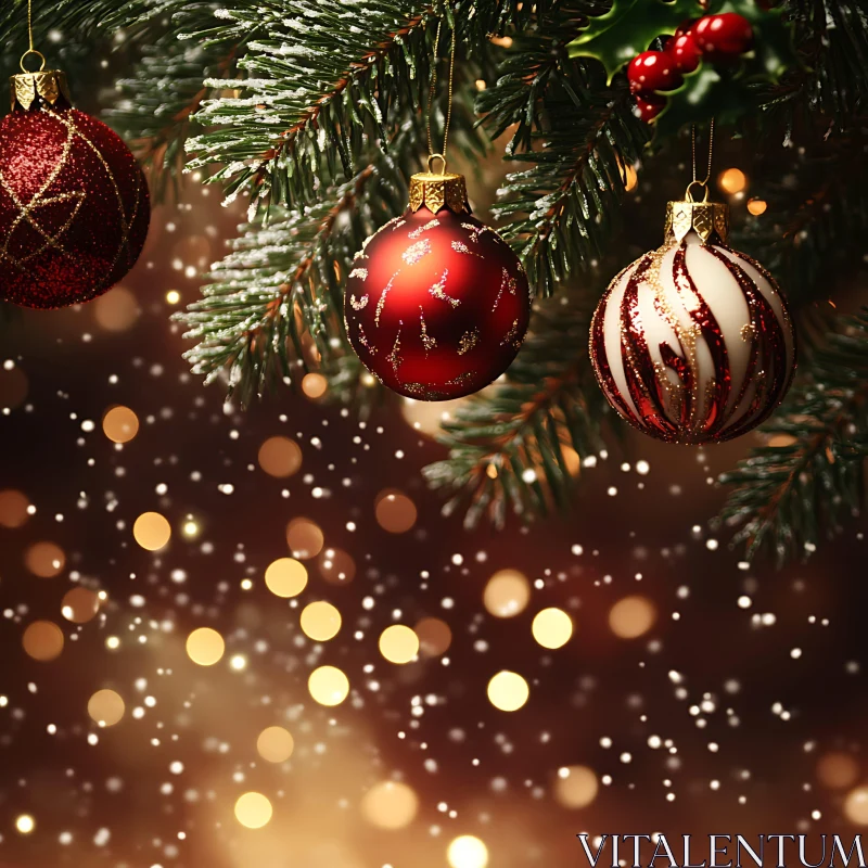 Festive Christmas Ornaments with Snowflakes and Bokeh Lights AI Image