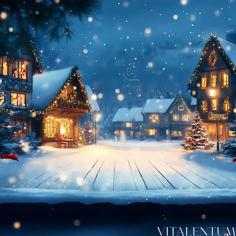 Cozy Winter Village with Christmas Decorations AI Image