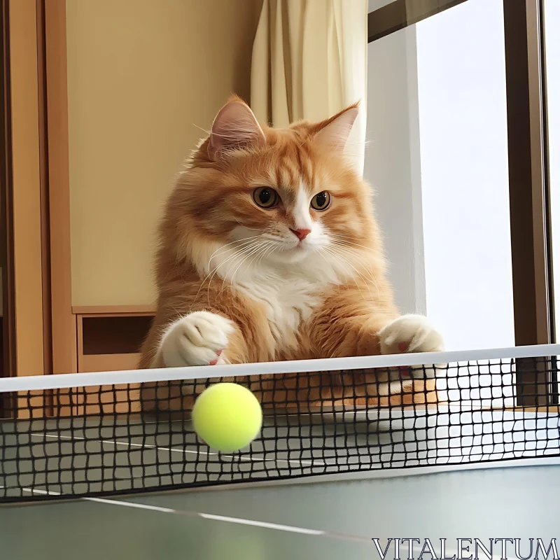 AI ART Cute Feline Engaged in Table Tennis