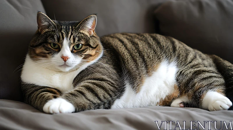 Comfortable Tabby Cat On Couch AI Image