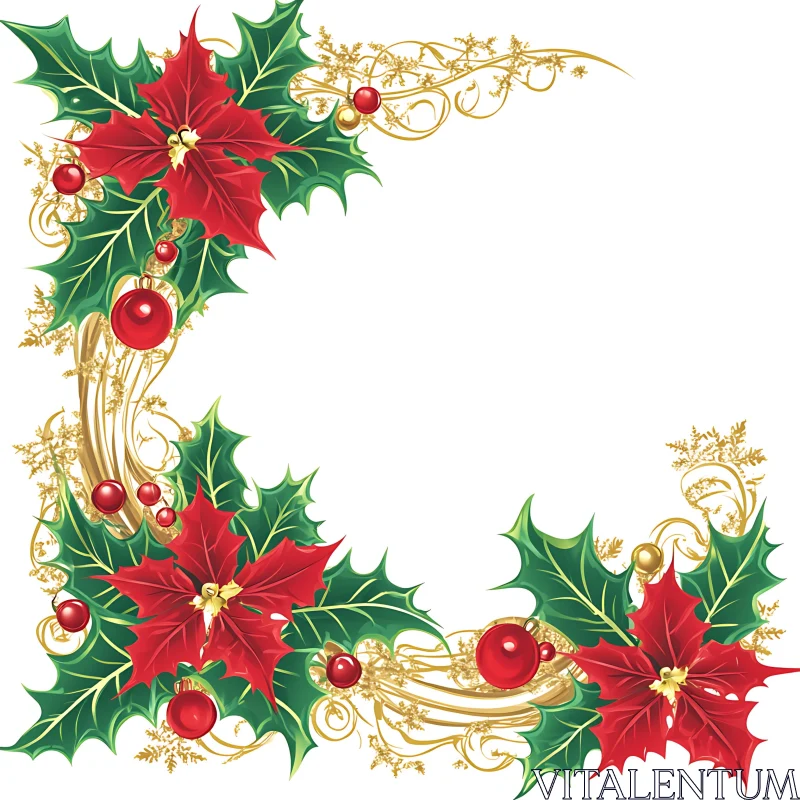 Festive Poinsettia and Holly Border AI Image