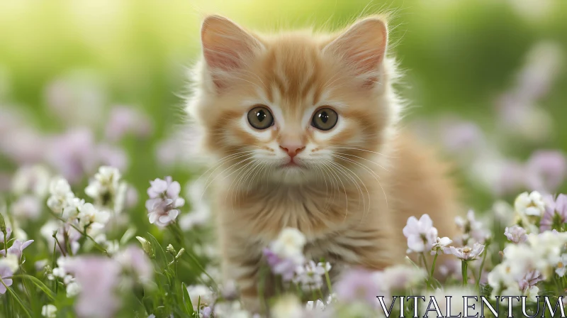 Cute Kitten in Flower Field AI Image