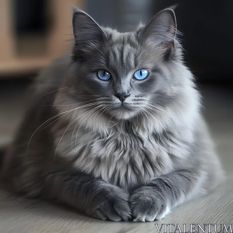 Stunning Blue-Eyed Gray Cat AI Image