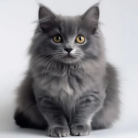 Fluffy Grey Cat with Remarkable Eyes