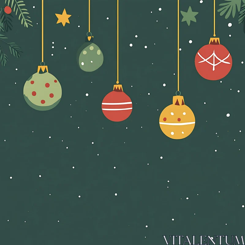 Festive Christmas Baubles Illustration AI Image