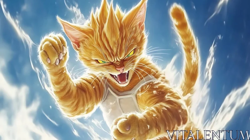 Energetic Orange Cat Illustration AI Image