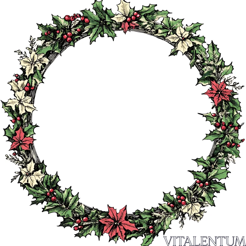 Festive Holiday Wreath with Greenery and Flowers AI Image