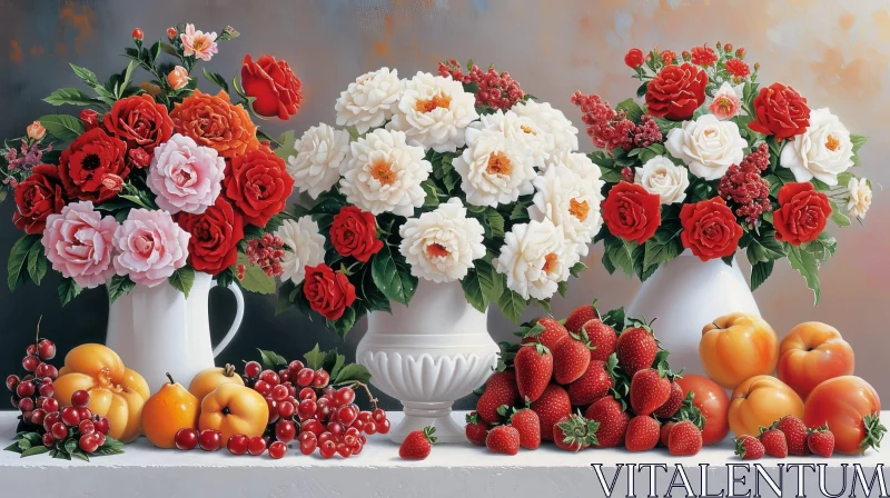 Captivating Still Life Painting of Vases and Flowers AI Image