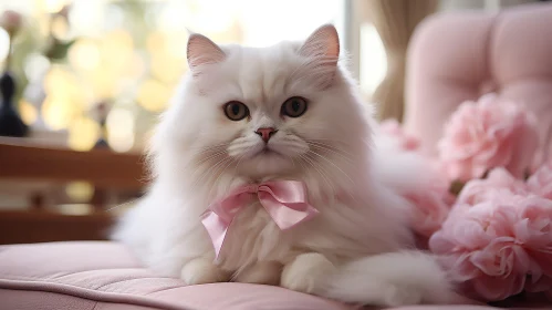 Charming White Persian Cat on Pink Chair