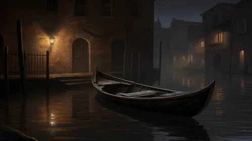 Darkly Romantic Illustration of a Gondola in a City at Night