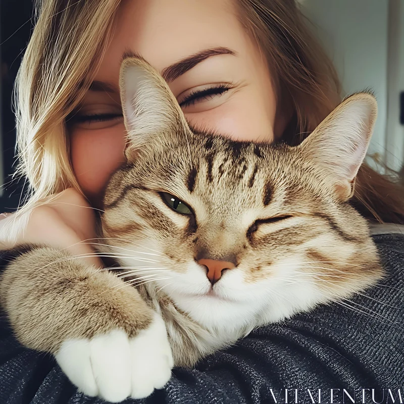 Woman Embraces Cat - Adorable Close-Up AI Image