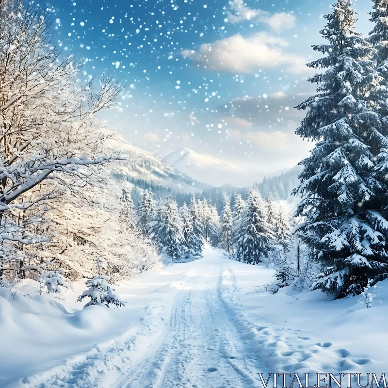 Peaceful Snowy Forest Path in Winter AI Image