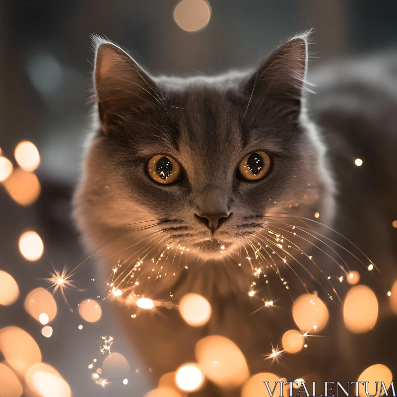 Magical Cat Portrait with Sparkling Whiskers AI Image