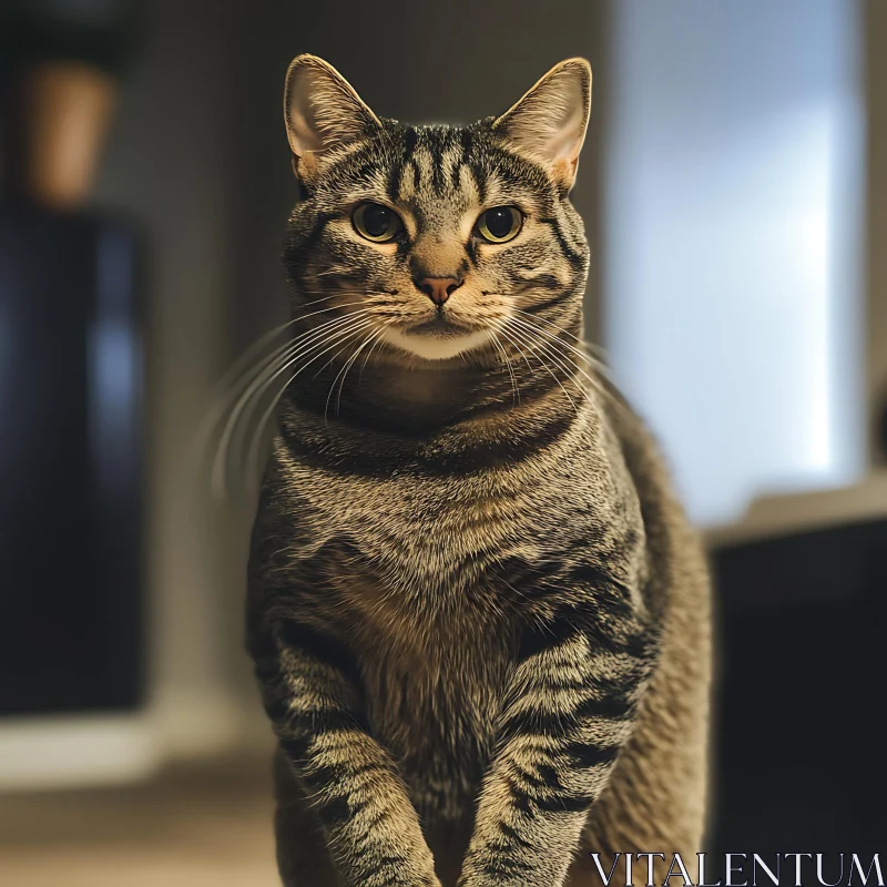 Close-up of a Striking Tabby Cat AI Image