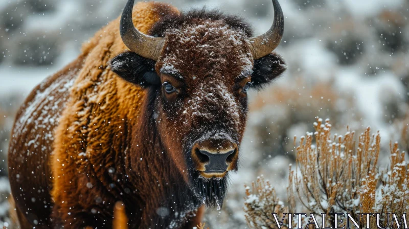 Majestic Bison in Snow: A Captivating Winter Scene AI Image