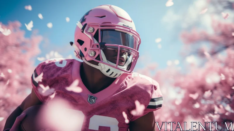 AI ART Pink American Football Player Close-Up
