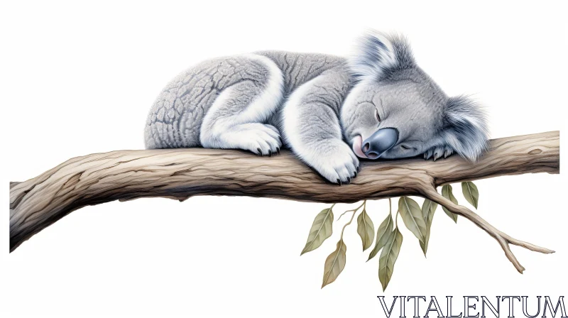AI ART Tranquil Koala Sleeping on Eucalyptus Branch