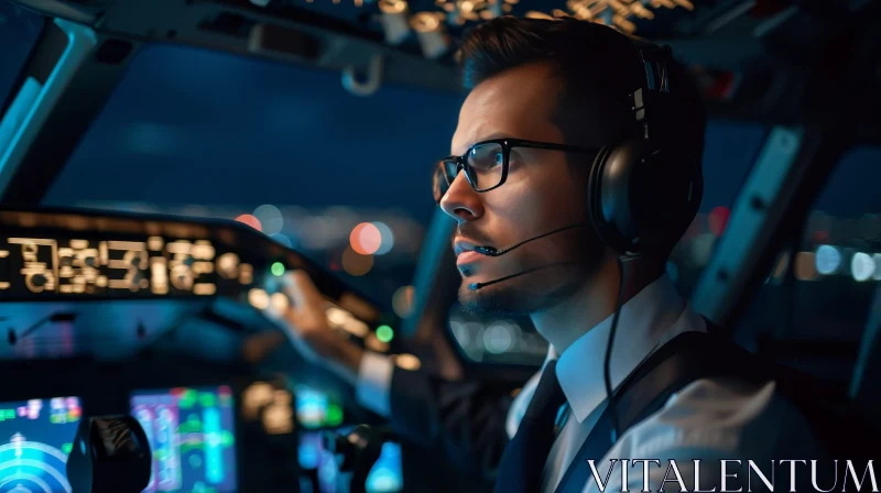 AI ART Young Male Pilot in Airplane Cockpit