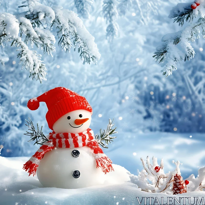 Festive Snowman in a Snow-Covered Setting AI Image