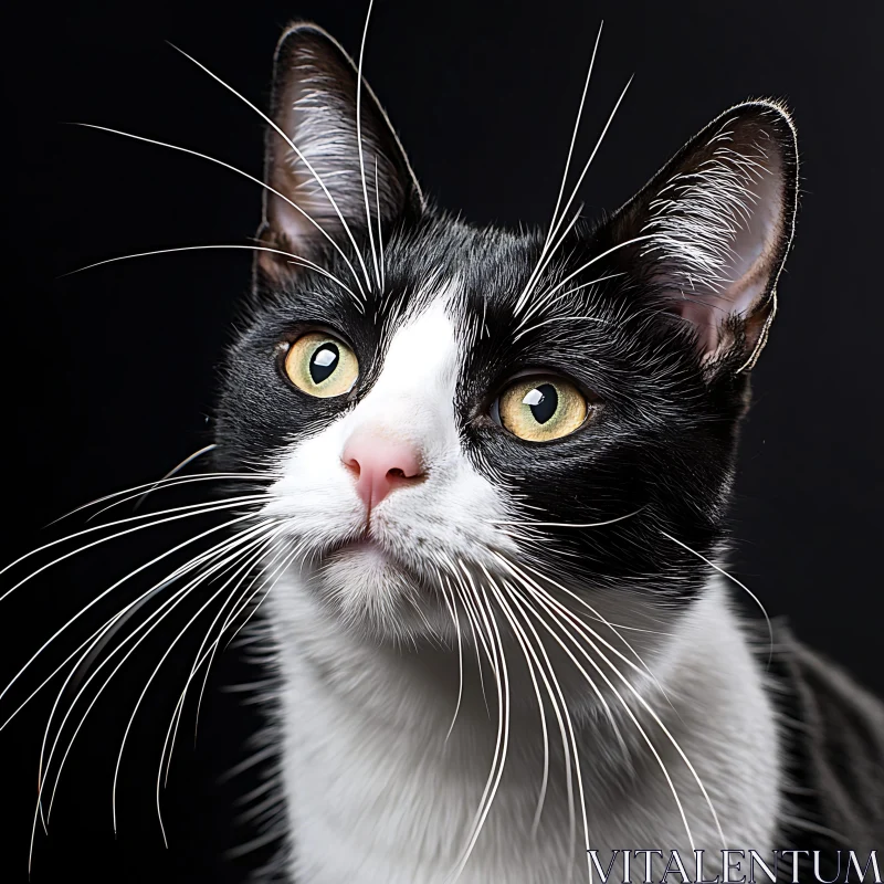 Black and White Cat with Yellow Eyes AI Image