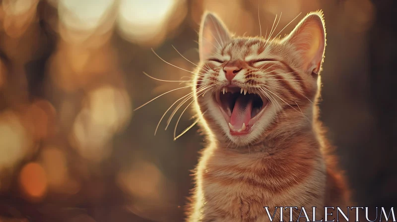 AI ART Yawning Ginger Cat in Golden Light