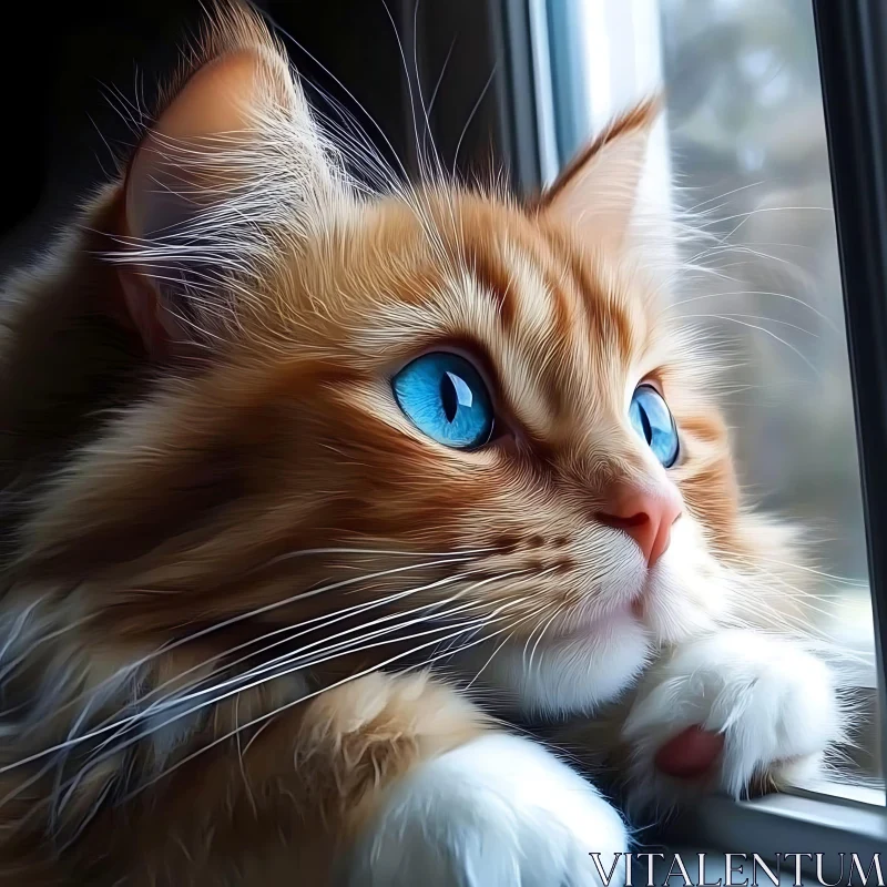 Serene Ginger Cat with Blue Eyes AI Image