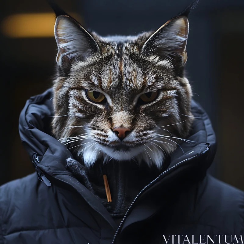 Lifelike Cat Wearing Jacket Close-Up AI Image