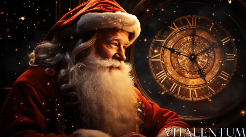Captivating Santa Claus Portrait in a Dark Setting AI Image