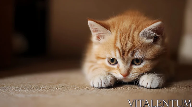 Close-Up of Cute Ginger Kitten Lying Down AI Image