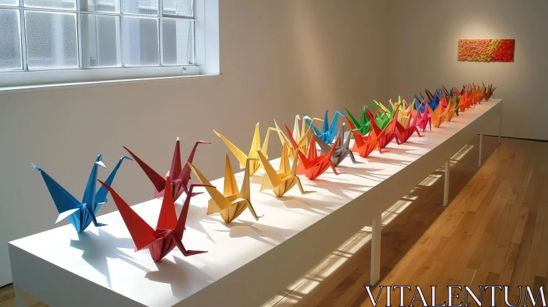 Colorful Origami Cranes in a Bright Room | Abstract Art AI Image