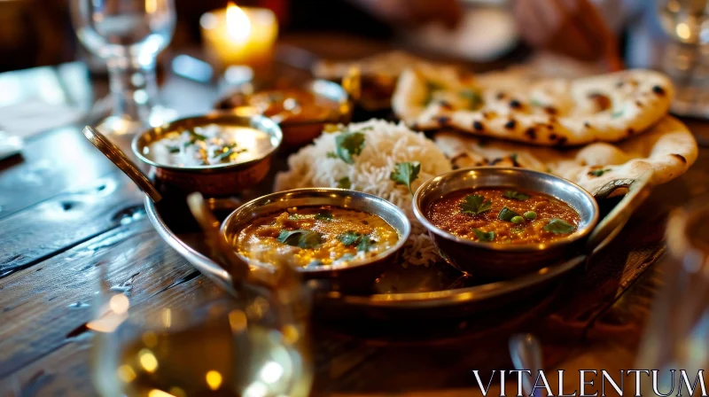 Delicious Traditional Indian Meal on Metal Tray AI Image