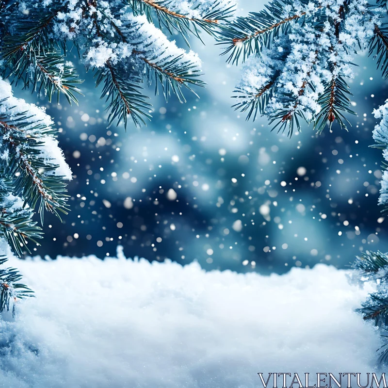 Winter Scene with Snow-laden Fir Branches AI Image