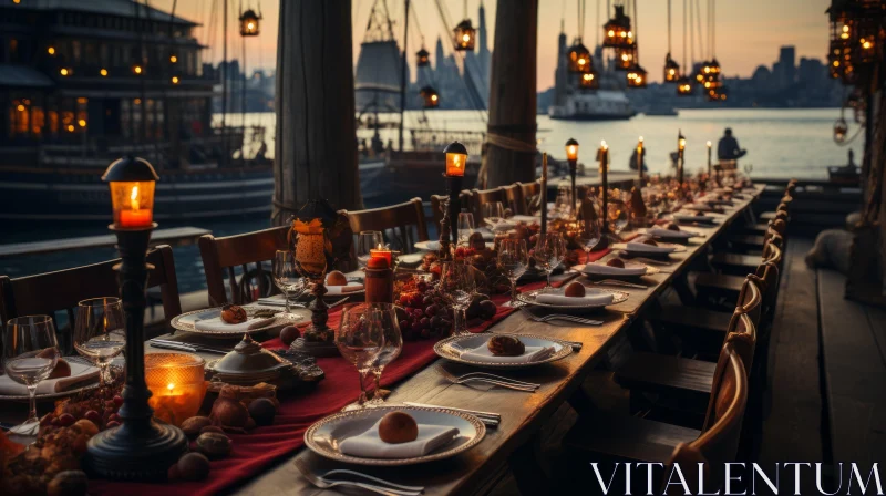 Enchanting Holiday Dinner Overlooking Harbor AI Image
