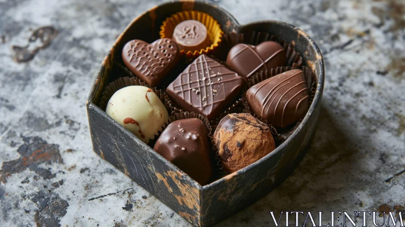 Heart-shaped Box of Chocolates - Dark Brown Cardboard - Gold Clasp AI Image
