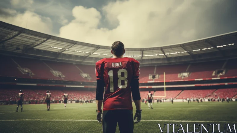 Lonely Football Player in Empty Stadium AI Image