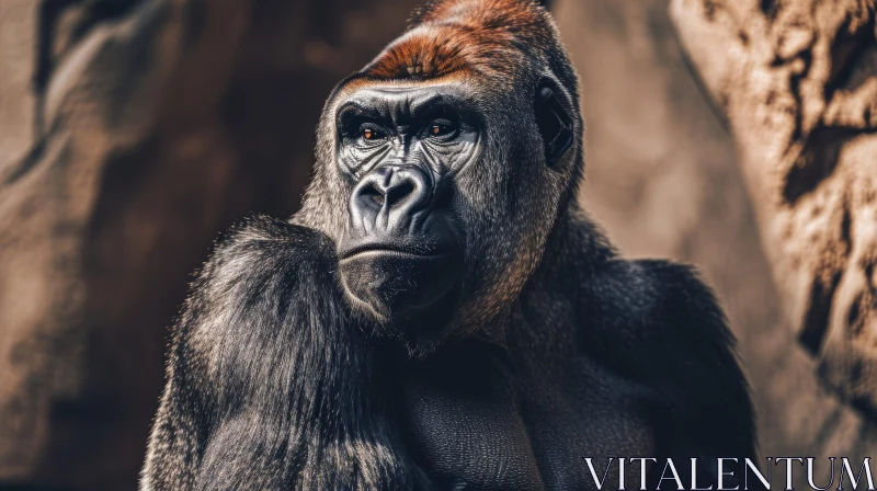 Powerful Gorilla Portrait in Natural Setting AI Image