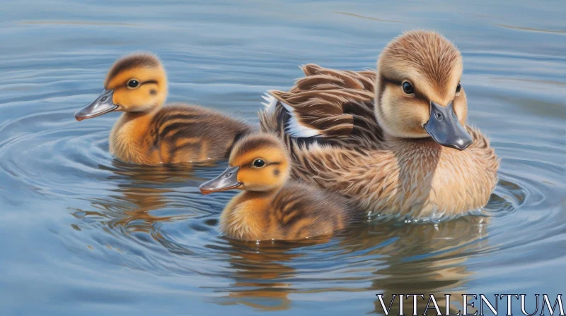 AI ART Tranquil Nature: Mother Duck and Ducklings in Lake