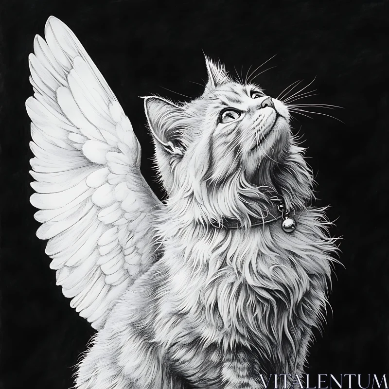 AI ART Serene Cat with Angel Wings - Fantasy Art