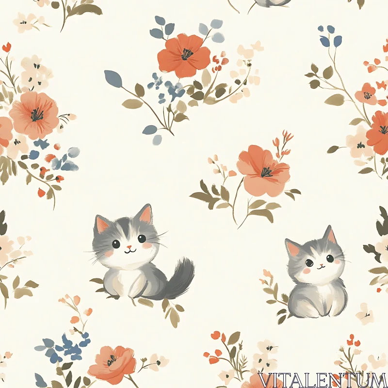 AI ART Whimsical Cat and Flower Design