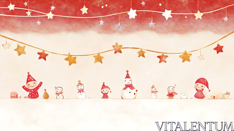 AI ART Joyful Holiday Scene with Snowmen and Stars