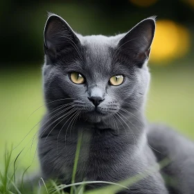 Beautiful Grey Cat Portrait in Nature