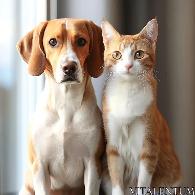 An Endearing Portrait of a Dog and a Cat Indoors AI Image