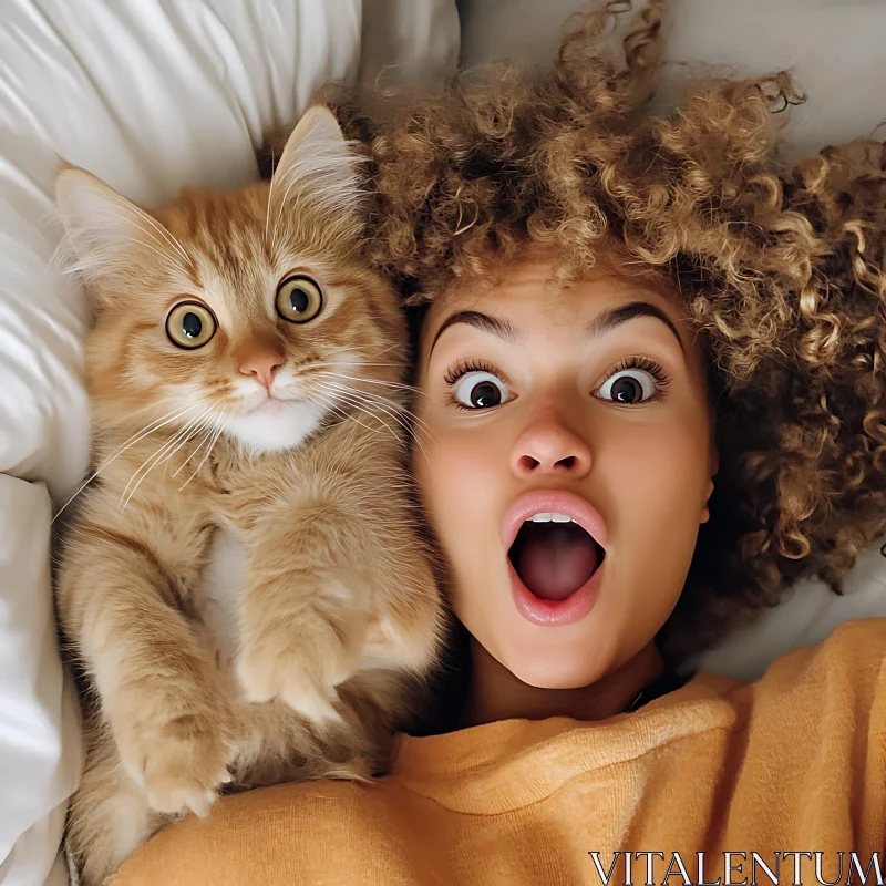 Woman and Cat with Matching Expressions AI Image