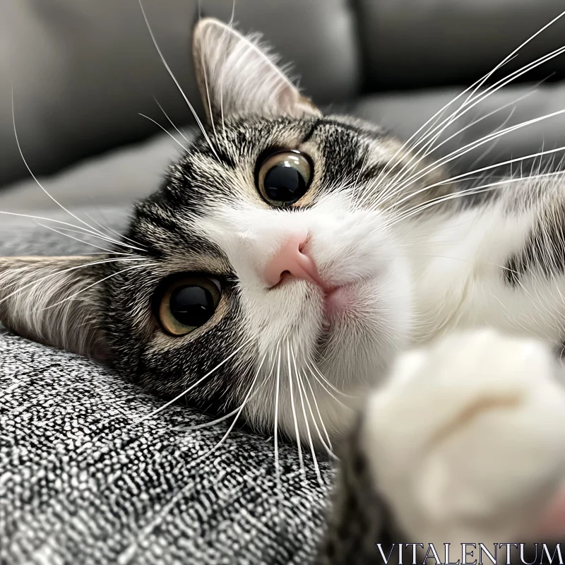 Adorable Cat Close-Up with Pink Nose and Tabby Fur AI Image