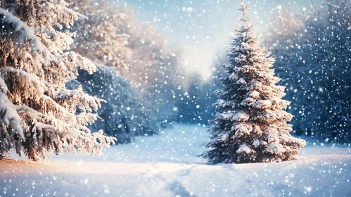 Serene Pine Trees in Winter Snow